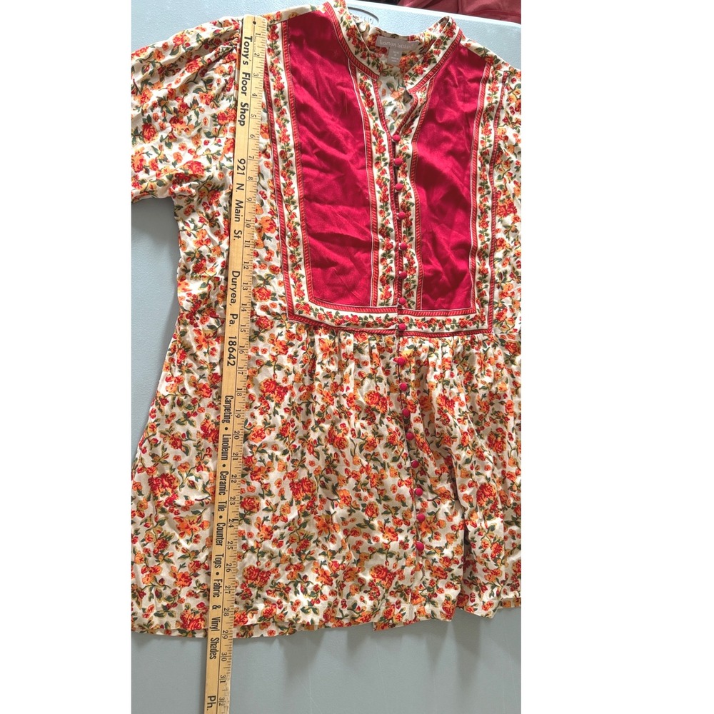 Woman Within Deep Red Orange Floral Button Front Tunic Peasant Top M 14/16 Gypsy - Picture 4 of 9